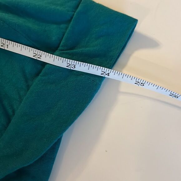 Elle sleeveless blue/green top with ruffled collar and bow. Banded hemline. SZ L - Picture 12 of 12